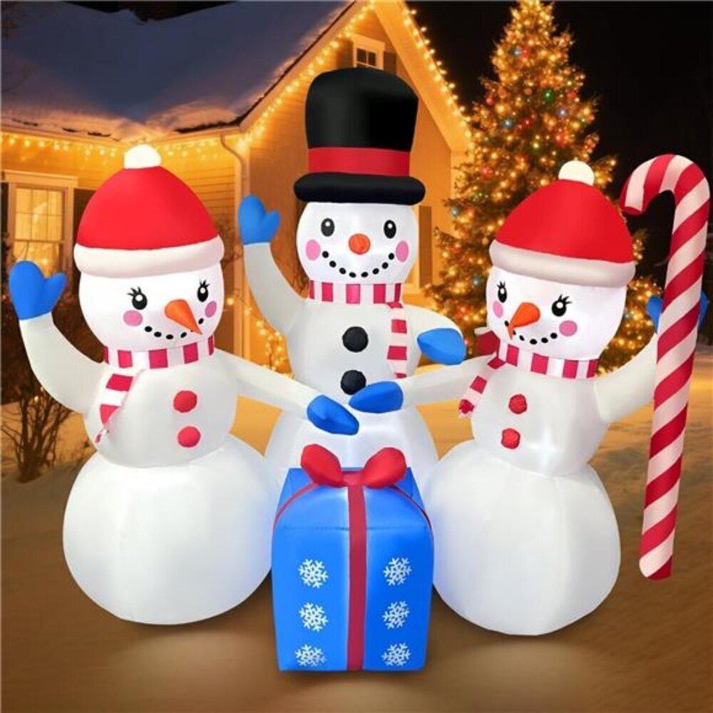2025 Christmas Inflatable Snowman 6FT 3 Snowmen with Gift Box Christmas